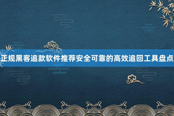 正规黑客追款软件推荐安全可靠的高效追回工具盘点